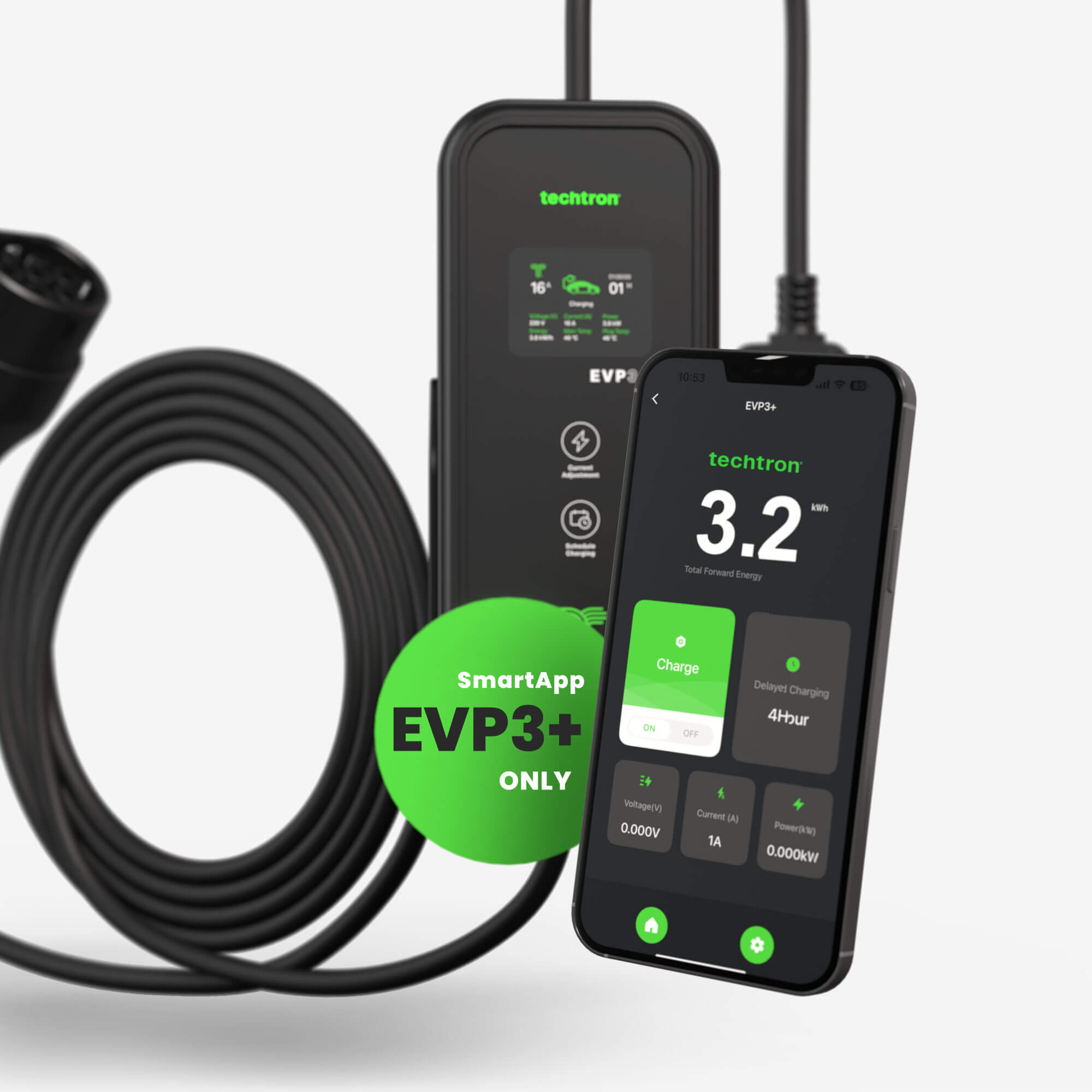 techtron EVP3-3+ (3.2-6 kW, Level 2, Type 2) Portable ev-Charger techtron